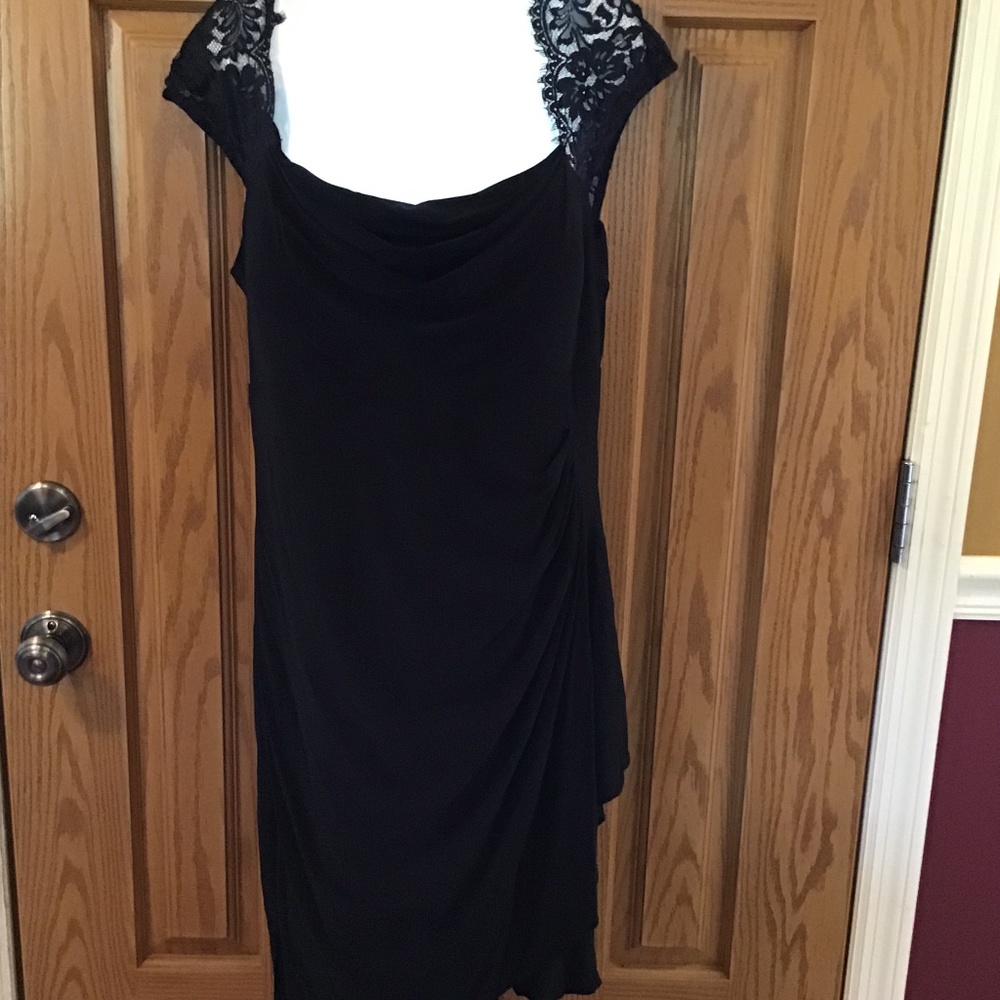 MSK navy 14 with side ruching ruffle lace shoulders